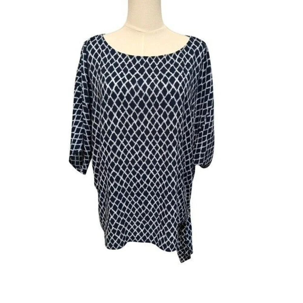Michael Kors Womens Top Size 1X Blue Short Sleeve Tie Knot Hemline Round Neck